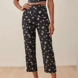 Reformation Black Floral Trousers